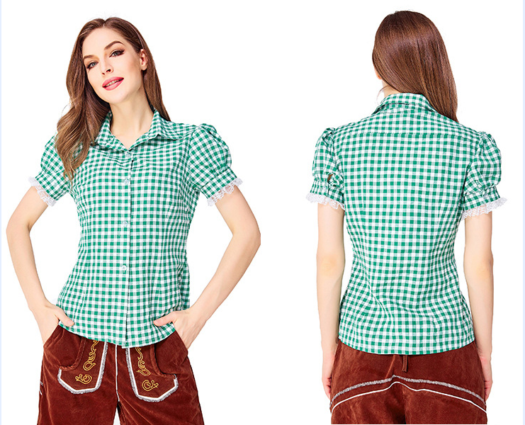 Womens Oktoberfest Outfit Embroidered Blouse with Lederhosen Shorts